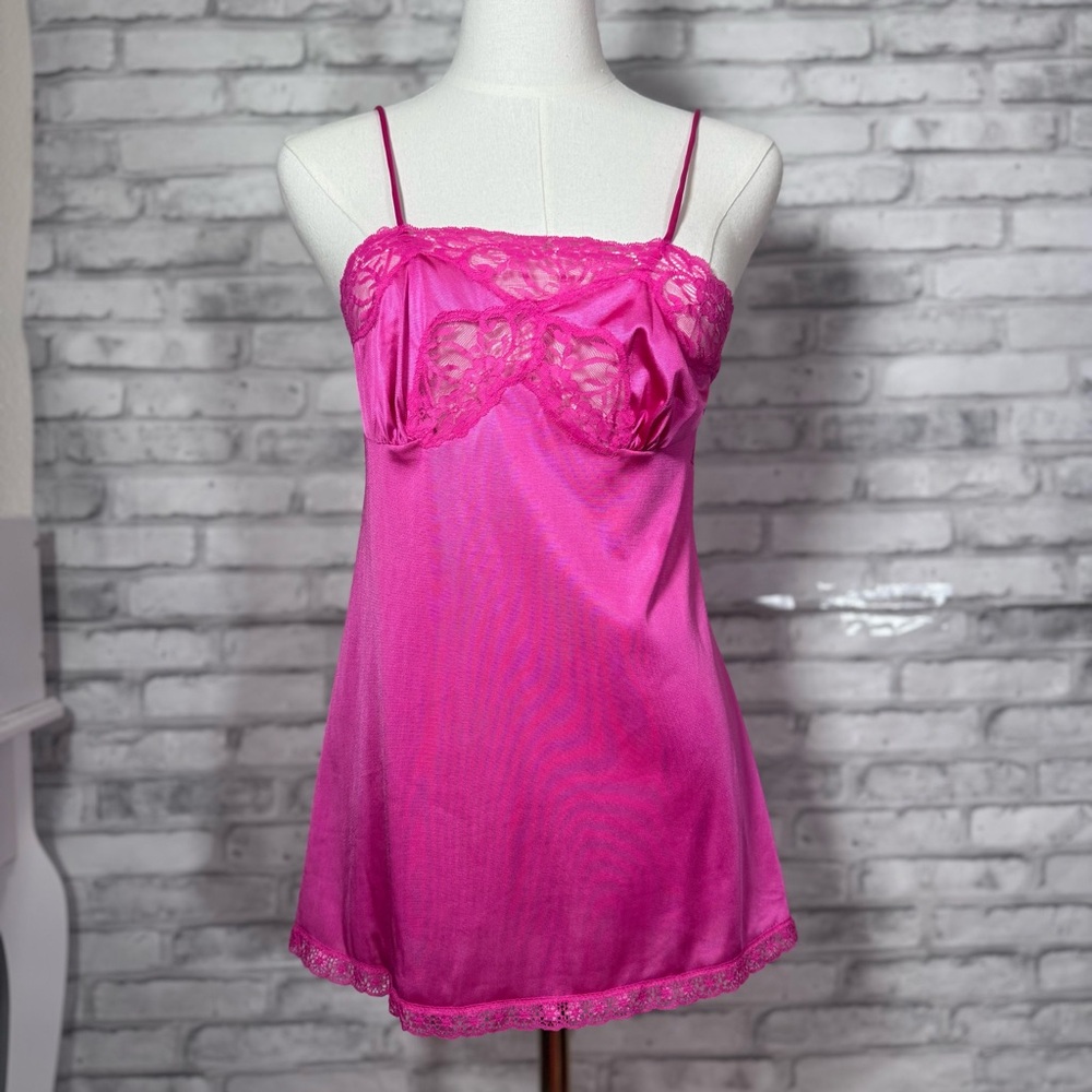 Vintage Pink Lace Silky Chemise Top